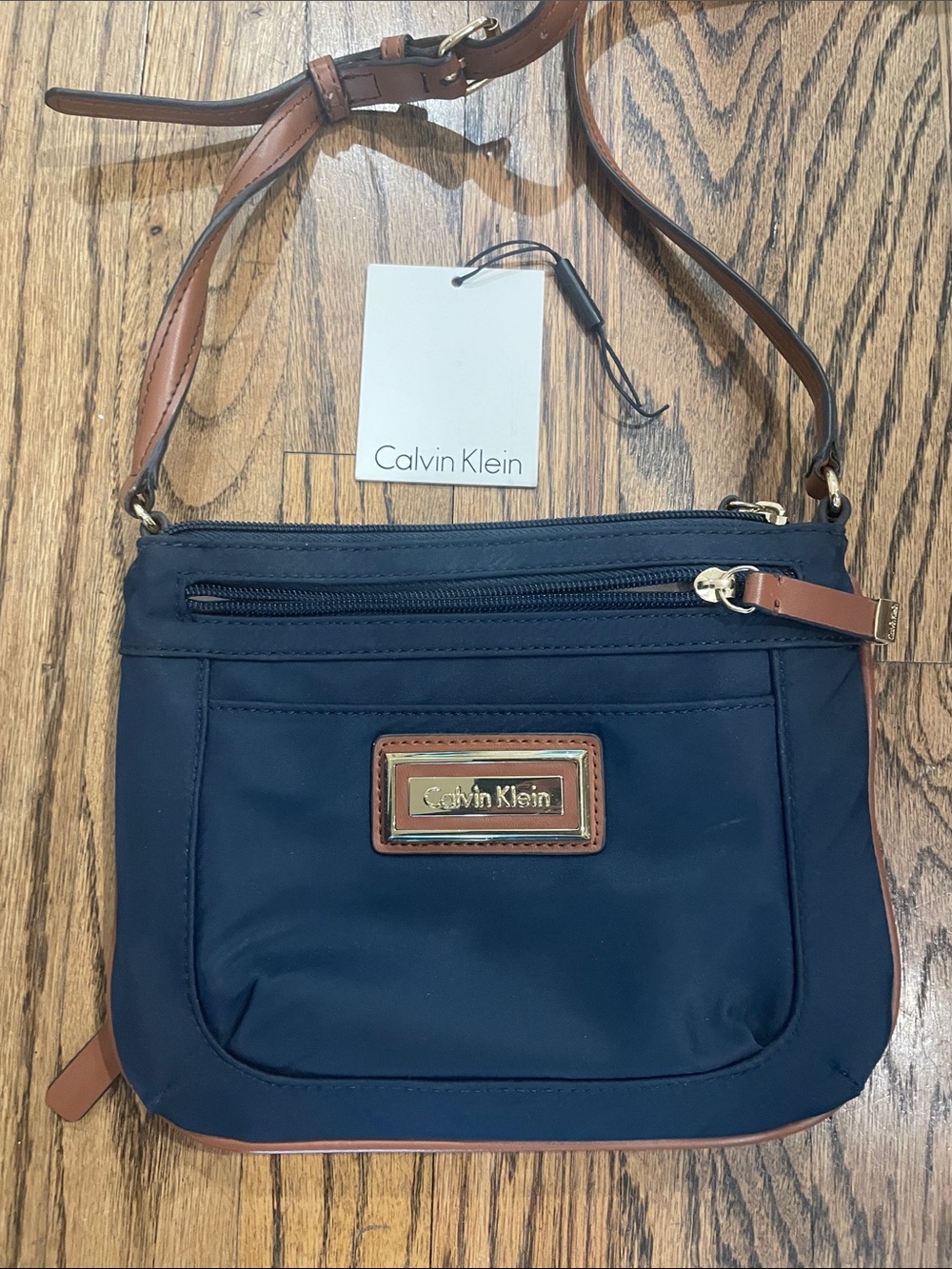 Calvin Klein Navy Crossbody with Brown Trim
